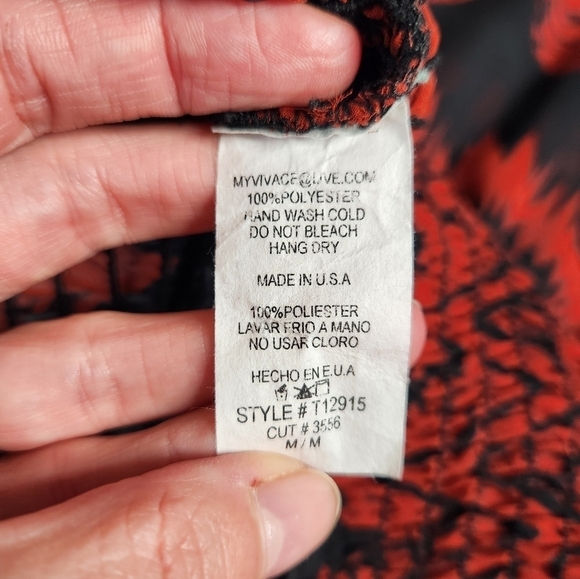 Vivace Blouse Womens M Black and Red Semi Sheer Batwing Sleeve - Picture 6 of 7